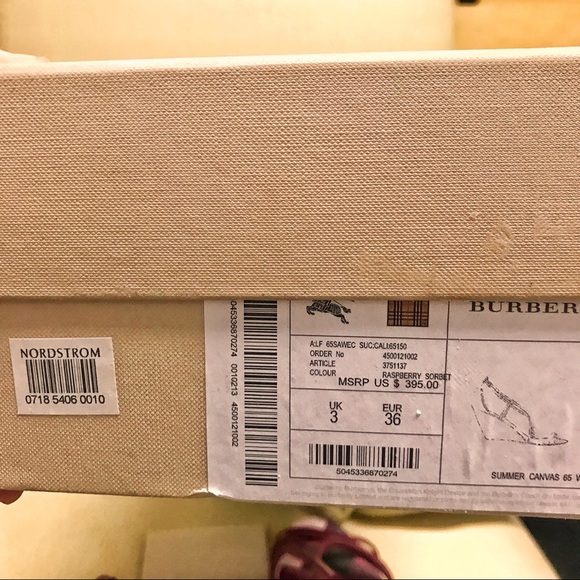 SOLD Burberry Raspberry Summer Canvas Wedges - Picture 7 of 8